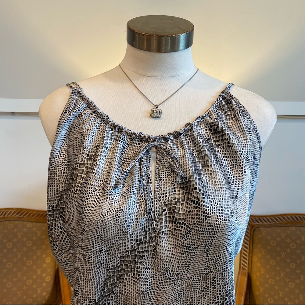 Vintage 90s Silver Snake Print Sleeveless Mini Slip Dress Intimates, Goth Grunge - Picture 2 of 9